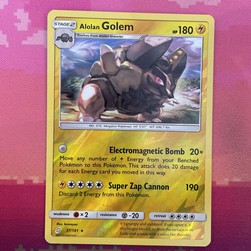 Pokemon Card Alolan Golem Team Up Reverse Holo Rare 37/181 Near Mint