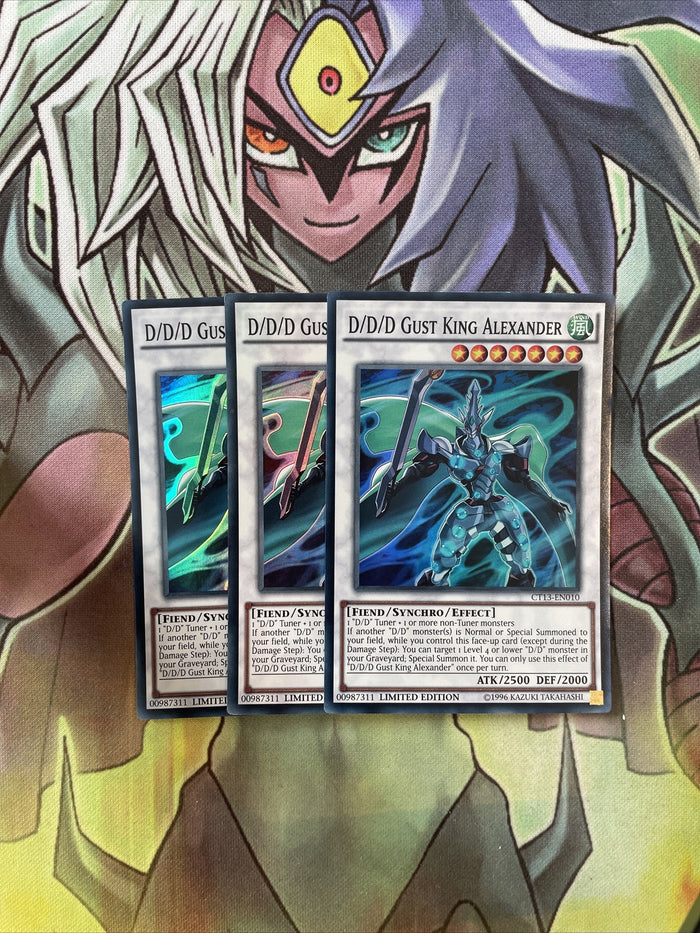 CT13-EN010 x3 D/D/D Gust King Alexander Super Rare Excellent Condition Yugioh