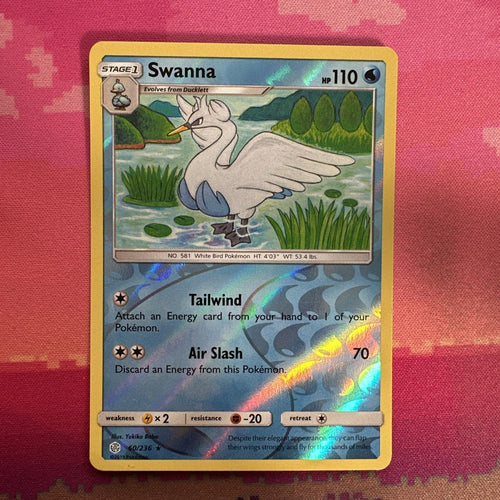 Pokemon Card Swanna Cosmic Eclipse Reverse Holo Rare 60/236 Near Mint