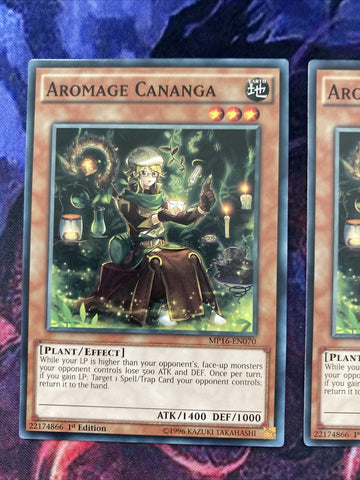 MP16-EN070 Yugioh cards 3x Aromage Cananga - 1ST EDITION NM (back)