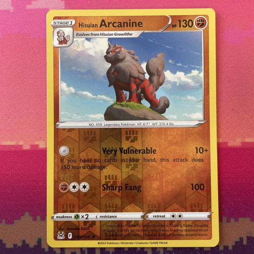 Pokemon Card Hisuan Arcanine Astral RadianceReverse Holo Rare 084/196 Near Mint