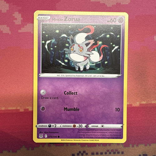 Pokemon Card Hisuan Zorua Lost Origin 075/196 Near Mint