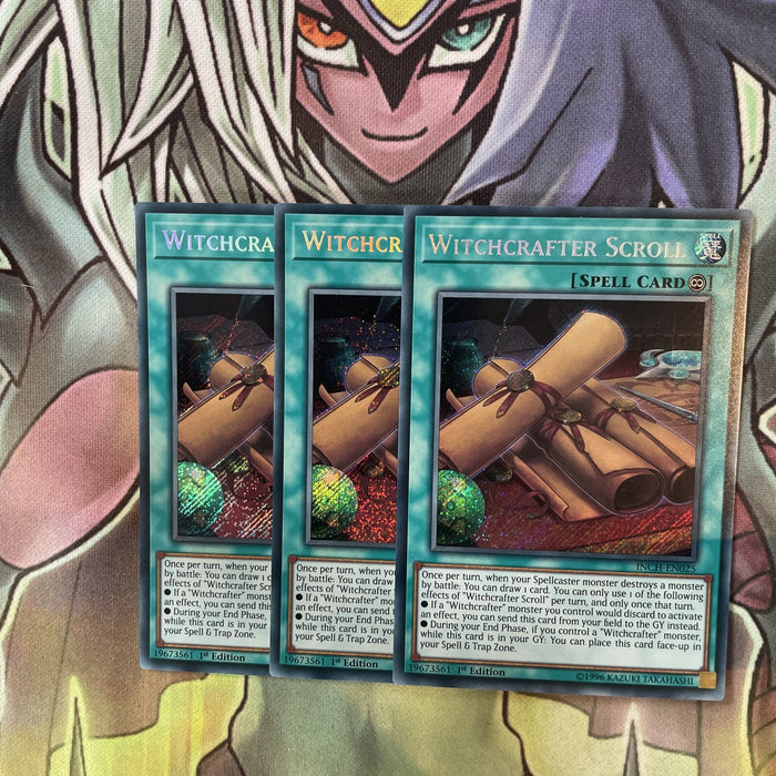 INCH-EN025 x3 Witchcrafter Scroll Secret Rare Excellent Condition Yugioh