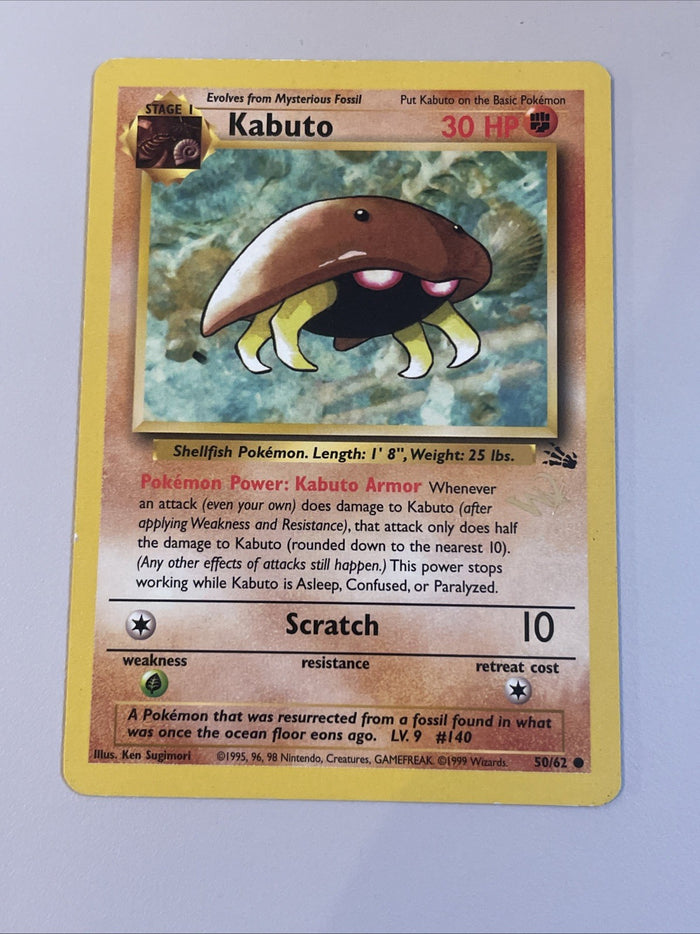 Kabuto Gold W Stamp Stamped Pokemon Card - WOTC Promo - Fossil - 50/62 - MP