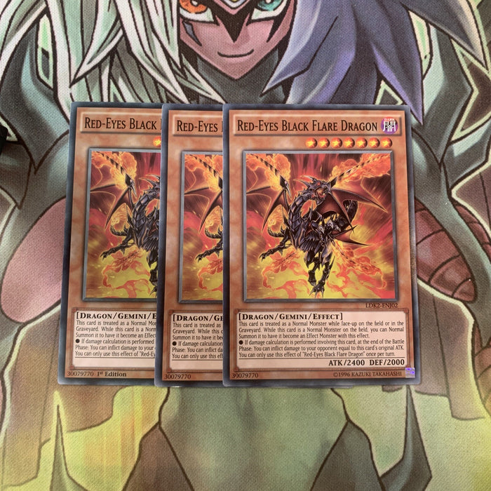 LDK2-ENJ02 x3 Red-Eyes Black Flare Dragon Common Excellent Condition Yugioh
