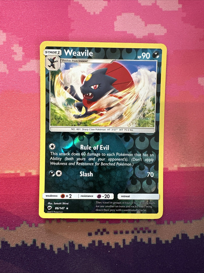 Pokemon Card Weavile Burning Shadows Reverse Holo Rare 86/147 Near Mint