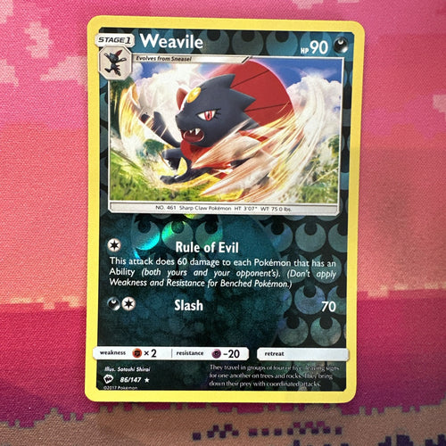 Pokemon Card Weavile Burning Shadows Reverse Holo Rare 86/147 Near Mint