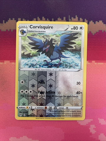 Pokemon Card Corvisquire Darkness Ablaze Reverse Holo 155/189 Near Mint