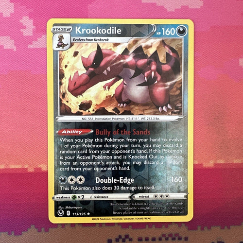 Pokemon Card Krookodile Silver Tempest Reverse Holo Rare 113/195 Near Mint
