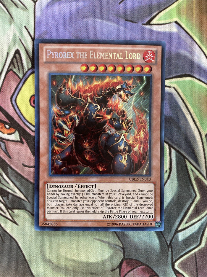 CBLZ-EN040 Pyrorex The Elemental Lord Secret Rare Unl Edition NM Yugioh Card