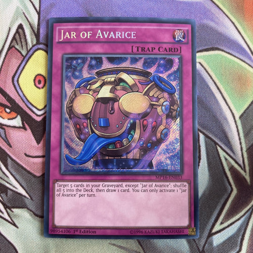 MP16-EN033 Jar Of Avarice Secret Rare 1st Edition NM Yugioh Card
