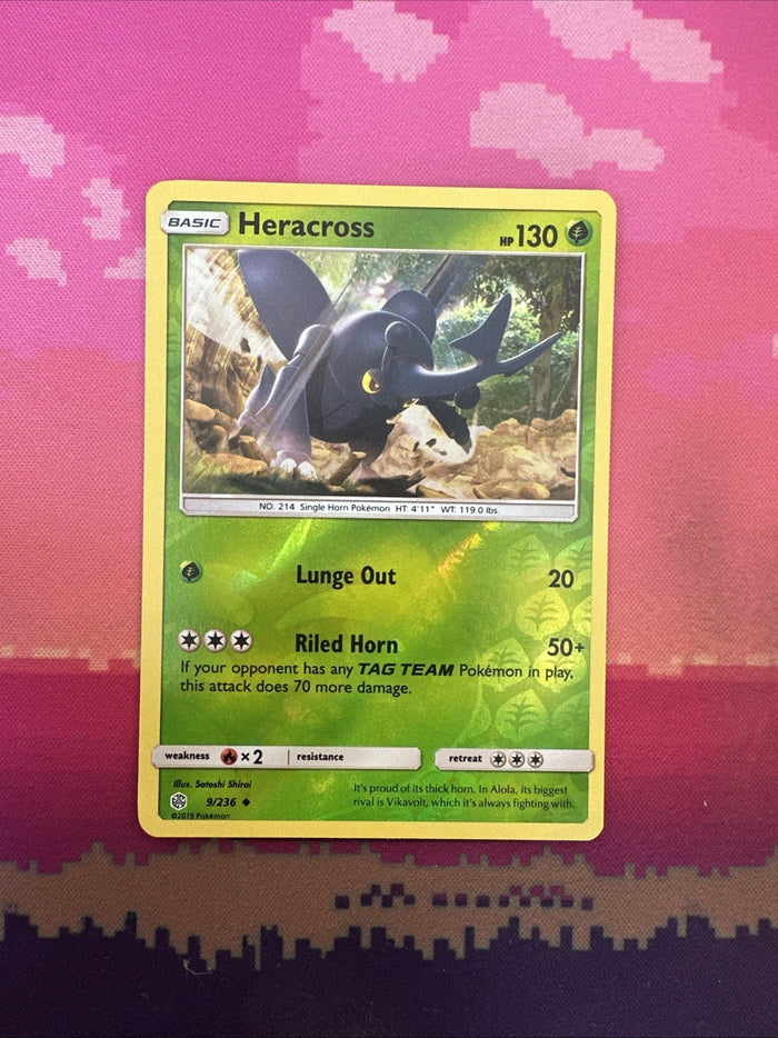 Pokemon Card Heracross Cosmic Eclipse Reverse Holo 9/236 Near Mint