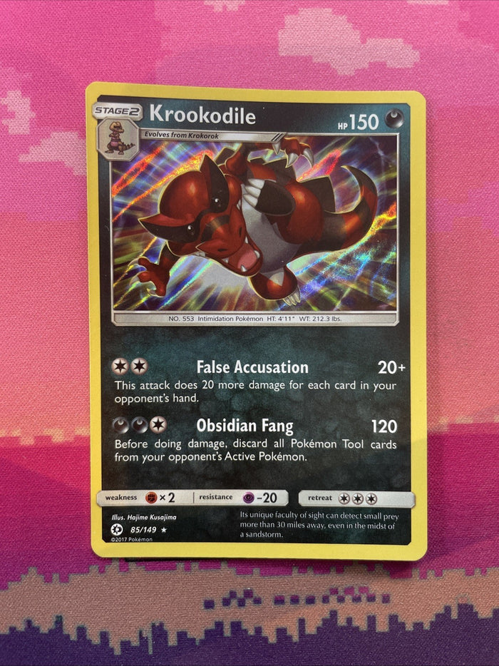 Pokemon Card Krookodile Sun & Moon Holo Rare 85/149 Near Mint