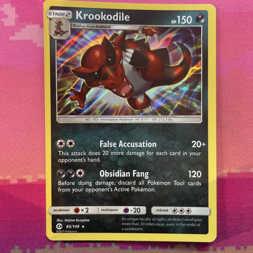 Pokemon Card Krookodile Sun & Moon Holo Rare 85/149 Near Mint
