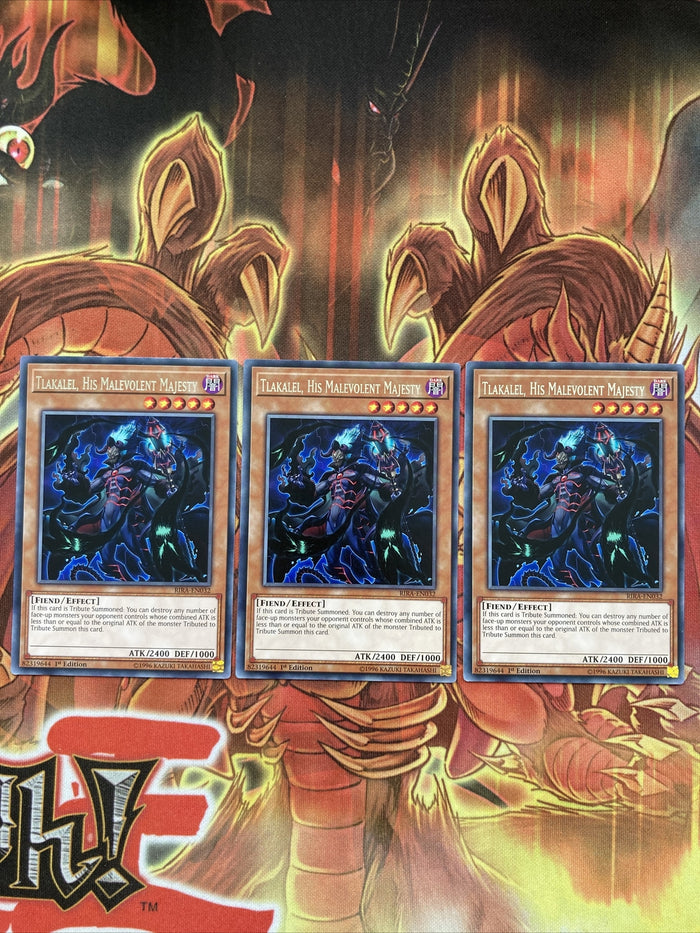 RIRA EN032 Yugioh cards x 3 Playset Rare Tlakalel His malevolent Majesty