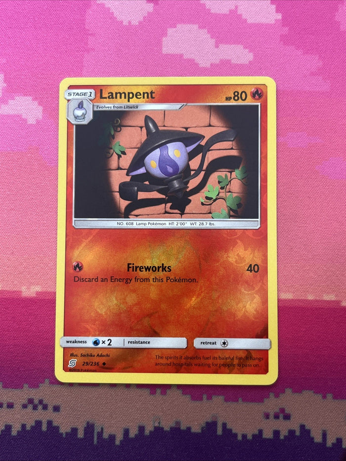 Pokemon Card Lampent Unified Minds Reverse Holo 29/236 Near Mint