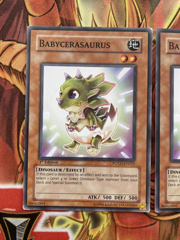 POTD-EN022 Babycerasaurus 3x Yugioh Common Excellent Condition x3 (back)