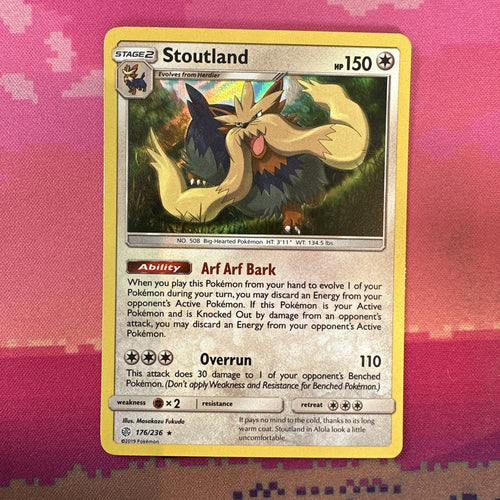 Pokemon Card Stoutland Cosmic Eclipse Holo Rare 176/236 Near Mint