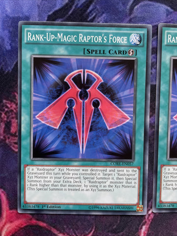 CORE-EN057 x3 Rank-Up-Magic Raptor's Force Common 1st Edition Mint Yugioh (back)