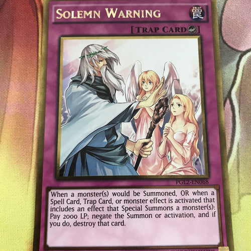 PGL2-EN068 Solemn Warning Gold Rare 1st Edition Mint YuGiOh Card