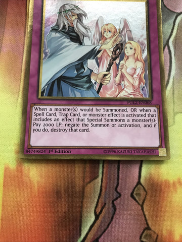 PGL2-EN068 Solemn Warning Gold Rare 1st Edition Mint YuGiOh Card (back)