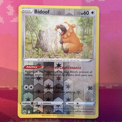 Pokemon Card Bidoof Crown Zenith Reverse Holo 111/159 Near Mint