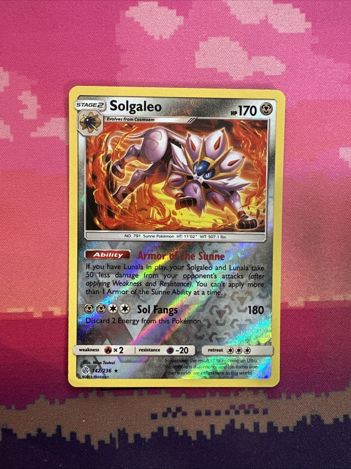 Pokemon Card Solgaleo Cosmic Eclipse Reverse Holo Rare 142/236 Near Mint