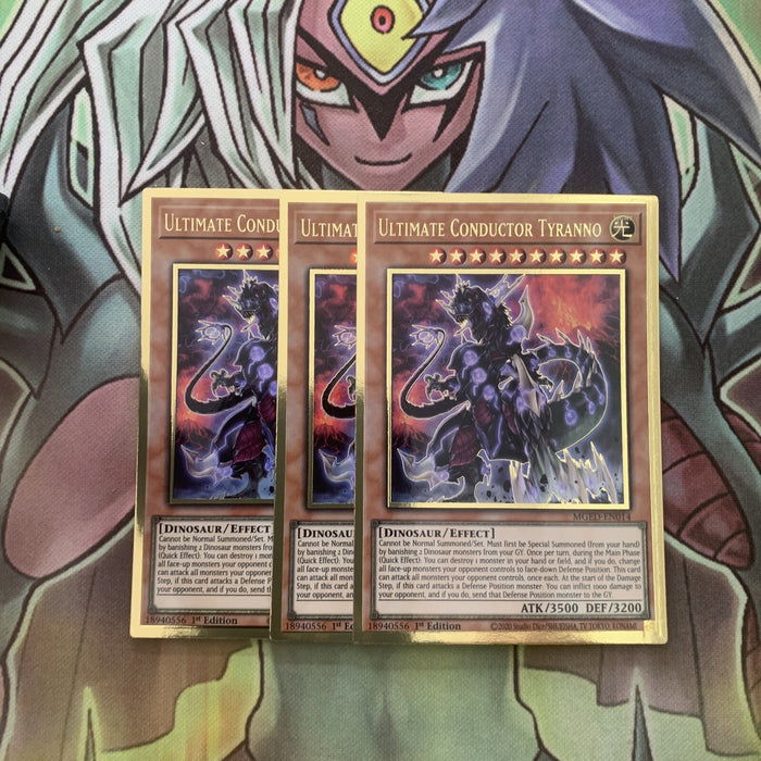 MGED-EN014 x3 Ultimate Conductor Tyranno Gold Rare Excellent Condition Yugioh