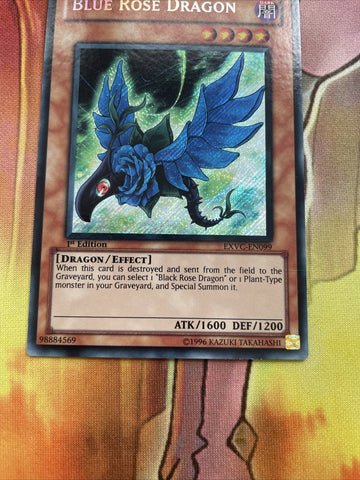 EXVC-EN099 Blue Rose Dragon Secret Rare 1st Ed YuGiOh LP see pics minor crease (back)