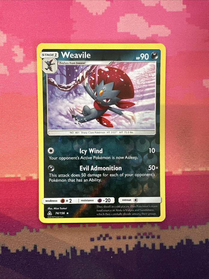 Pokemon Card Weavile Ultra Prism Reverse Holo Rare 74/156 Near Mint