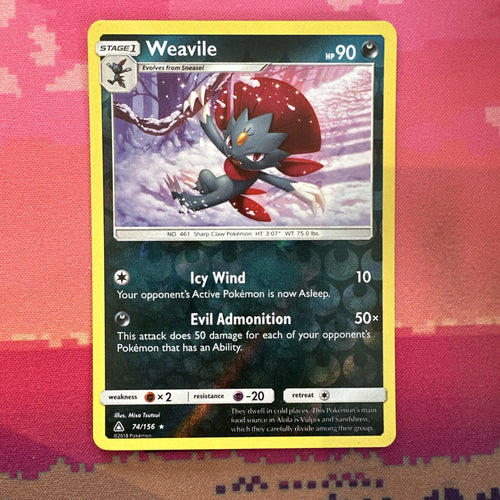 Pokemon Card Weavile Ultra Prism Reverse Holo Rare 74/156 Near Mint
