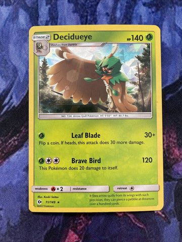 Pokemon Card Decidueye Sun & Moon Cracked Ice Holo Rare 11/149 NM