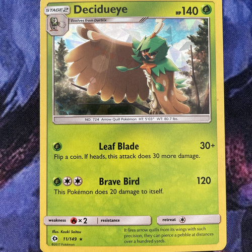 Pokemon Card Decidueye Sun & Moon Cracked Ice Holo Rare 11/149 NM