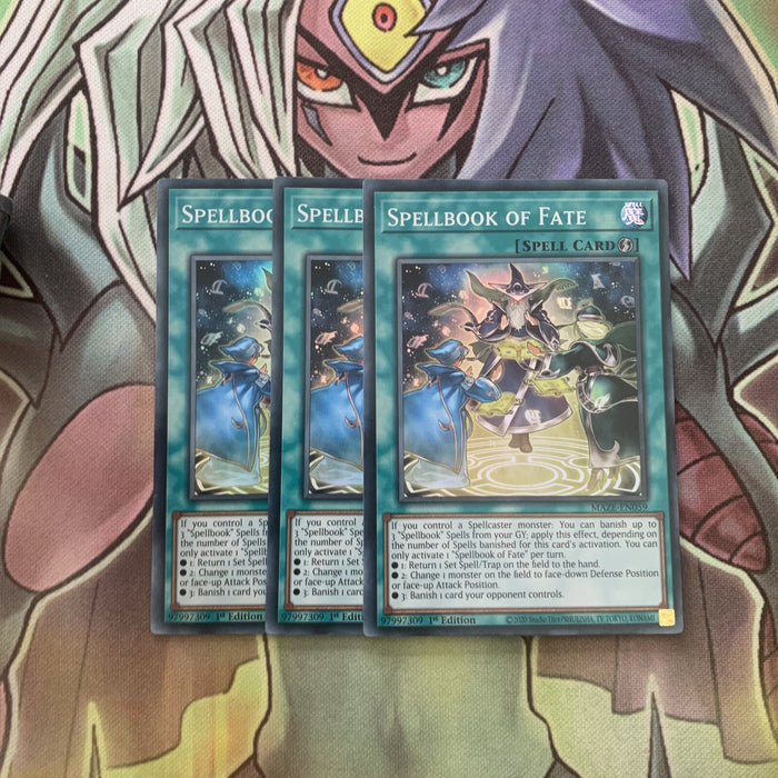 MAZE-EN059 x3 Spellbook of Fate Super Rare Excellent Condition Yugioh