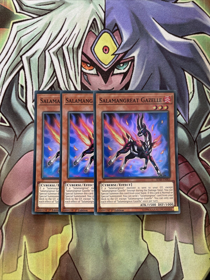 SDSB-EN003 x3 Salamangreat Gazelle Super Rare Excellent Condition Yugioh