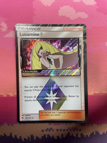 Pokemon Card Lusamine Lost Thunder Holo Rare Prism 182/214 Near Mint