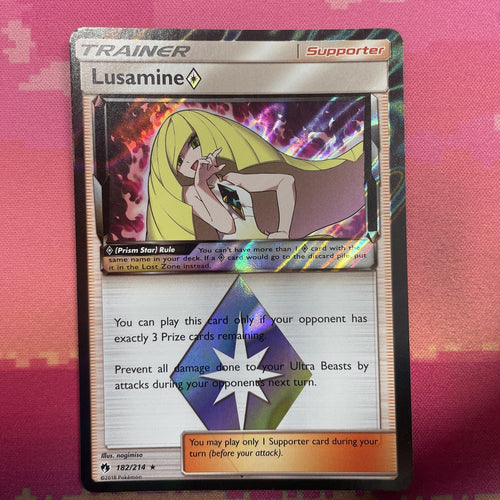 Pokemon Card Lusamine Lost Thunder Holo Rare Prism 182/214 Near Mint