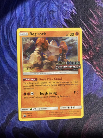 Pokemon Regirock SM74 STAFF Pre Release Black Star Promo Crimson Invasion