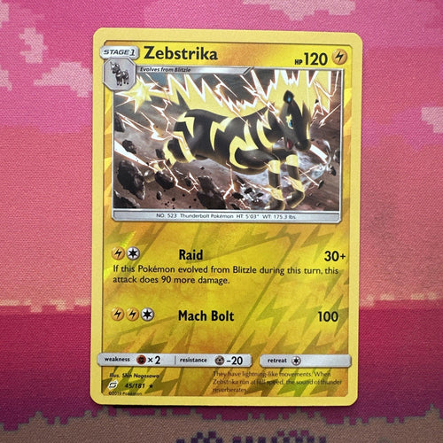 Pokemon Card Zebstrika Lost Thunder Reverse Holo Rare 45/181 Near Mint