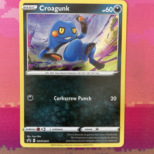 Pokemon Card Croagunk SWSH245 Black Star Promo Cosmo Holo NM