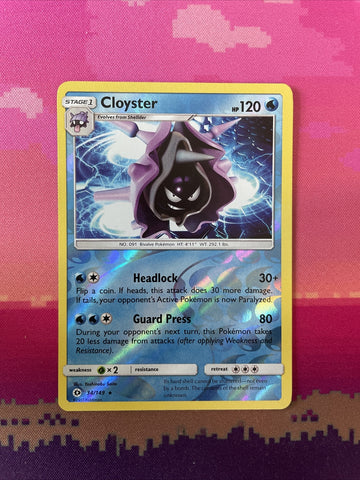 Pokemon Card Cloyster Sun And Moon Reverse Holo Rare 34/149 NM