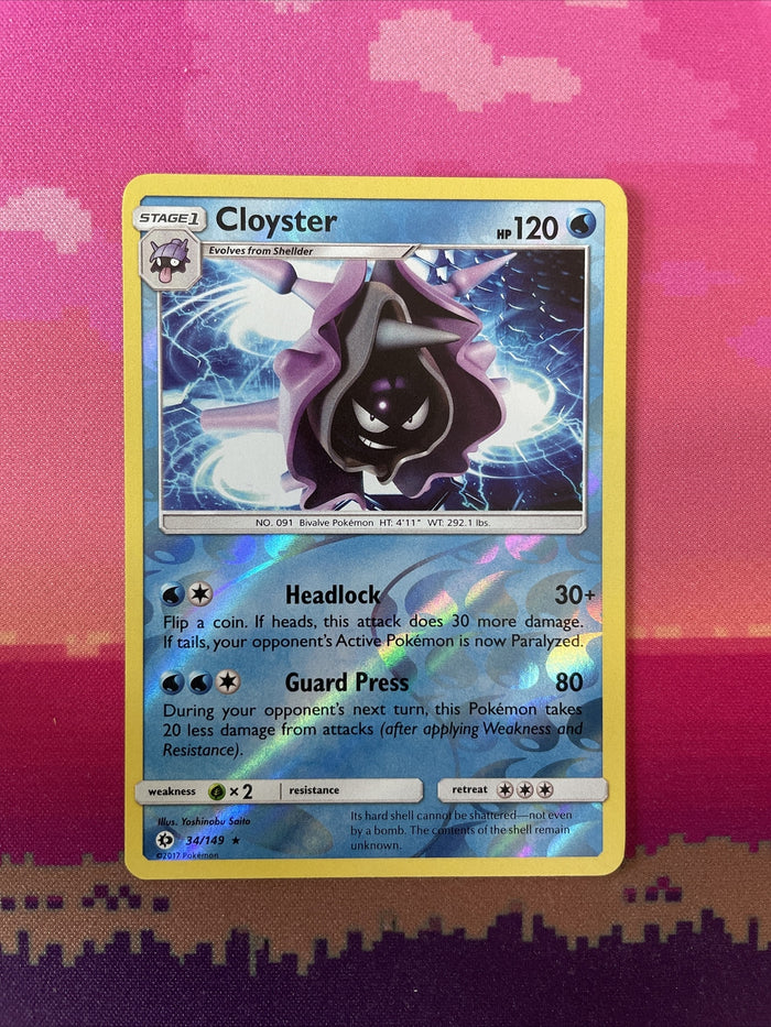 Pokemon Card Cloyster Sun And Moon Reverse Holo Rare 34/149 NM
