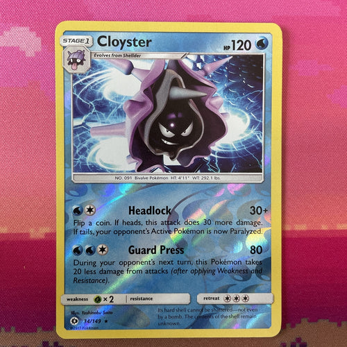 Pokemon Card Cloyster Sun And Moon Reverse Holo Rare 34/149 NM