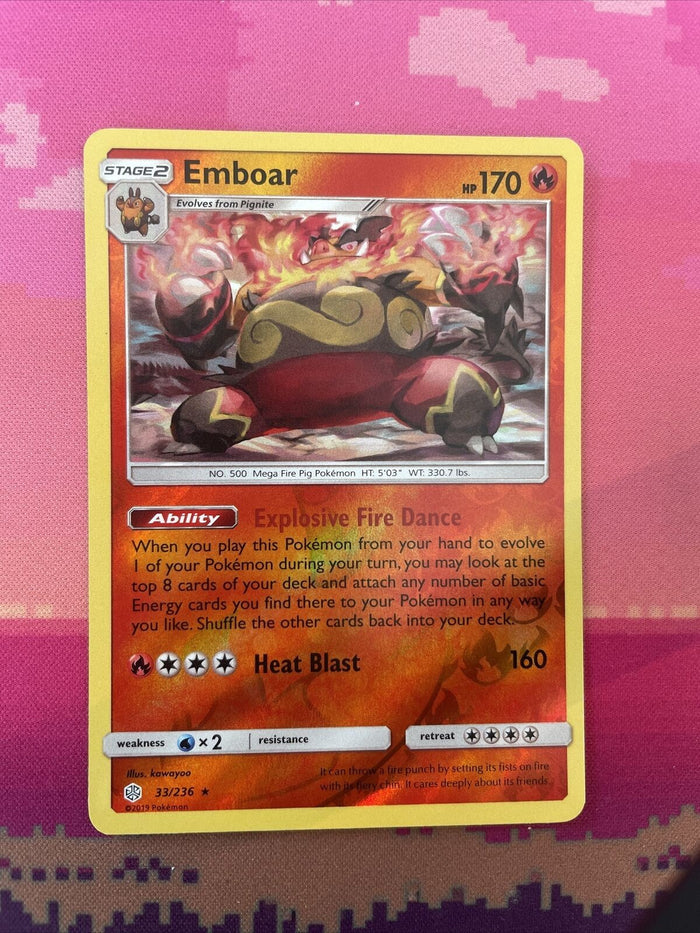 Pokemon Card Emboar Cosmic Eclipse Reverse Holo Rare 33/236 Near Mint
