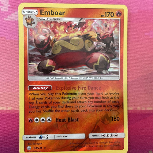 Pokemon Card Emboar Cosmic Eclipse Reverse Holo Rare 33/236 Near Mint