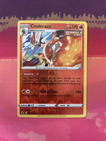 Pokemon Card Cinderace Chilling Reign Reverse Holo Rare 028/198 NM