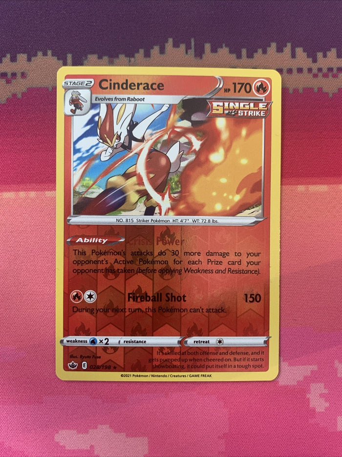 Pokemon Card Cinderace Chilling Reign Reverse Holo Rare 028/198 NM