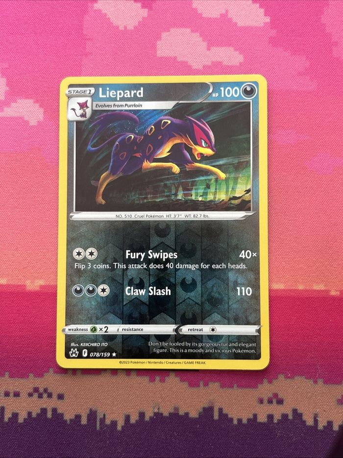 Pokemon Card Liepard Crown Zenith Reverse Holo Rare 078/159 Near Mint
