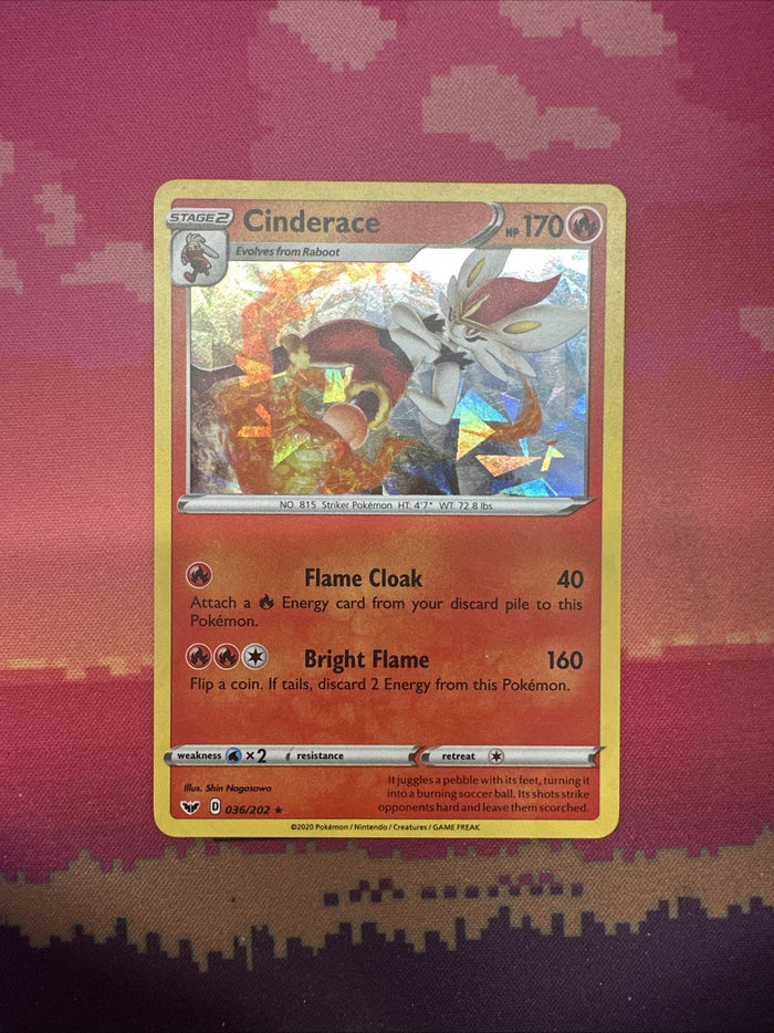 Pokemon Card Cinderace Sword & Shield Cracked Ice Holo Rare 036/202 Near Mint