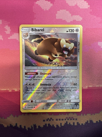 Pokemon Card Bibarel Unified Minds Reverse Holo 172/236 Near Mint